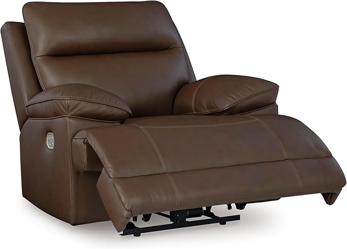 Signature Design by Ashley VonRyan Modern Zero Gravity Leather Match Power Recliner with Adjustable Headrest and USB Ports, Dark Brown