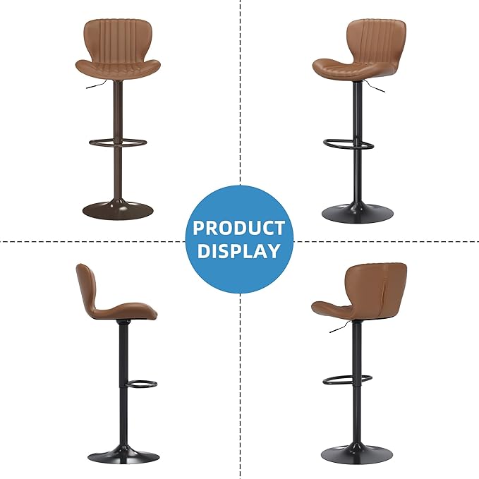 Shintenchi Bar Stools Set of 2 Modern Swivel Bar Chairs, Counter Height Faux Leather Metal Barstools, Upholstered Island Chairs with Back and Footrest, Coffee