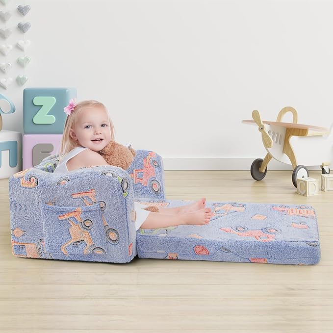 Toddler Chair and Couch, 2 -in-1 Toddler Couch Fold Out, Convertible Chairs for Toddlers Comfy Sofa to Lounger with Glow in The Dark Feature, Soft for Girls and Boys