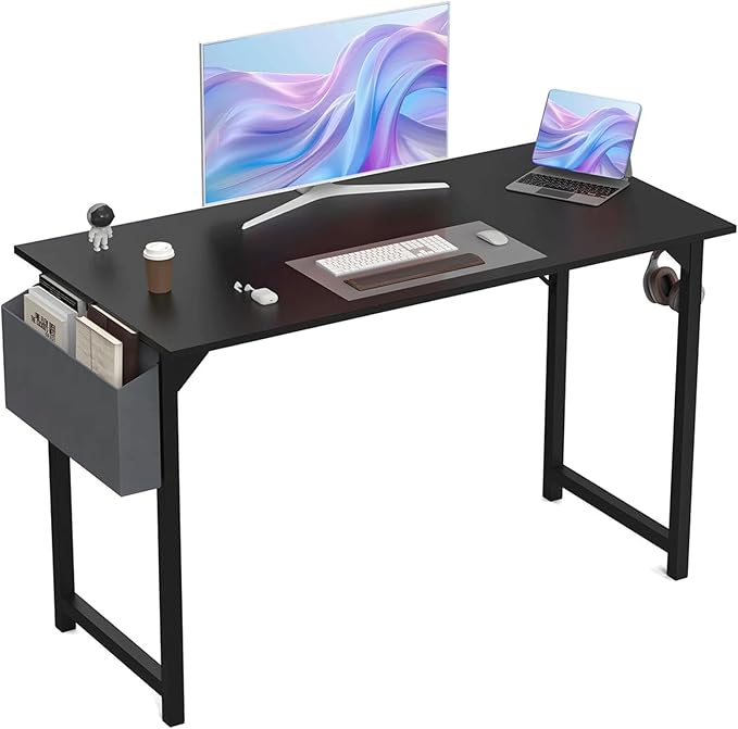 47 Inch Desk Office with Storage, Modern Simple Style Gaming Computer Table for Youth Student Adult, Metal and Wood Home Office Furniture, Black