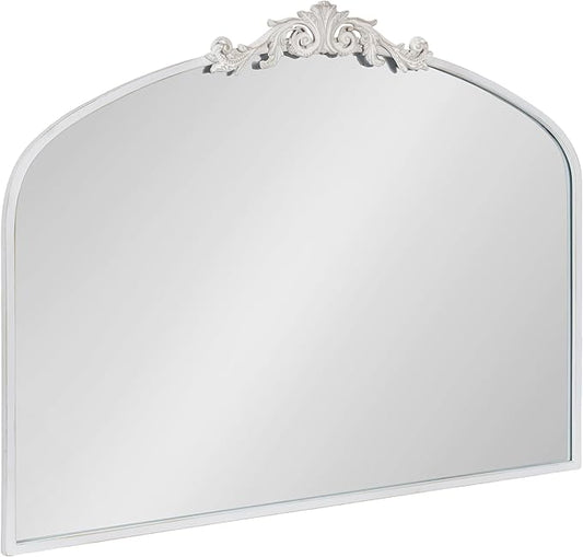 Kate and Laurel Arendahl Ornate Traditional Arched Mirror; 36 x 29; White; Decorative Baroque Style Arched Wall Mirror with Wide Frame and Ornamental Crown