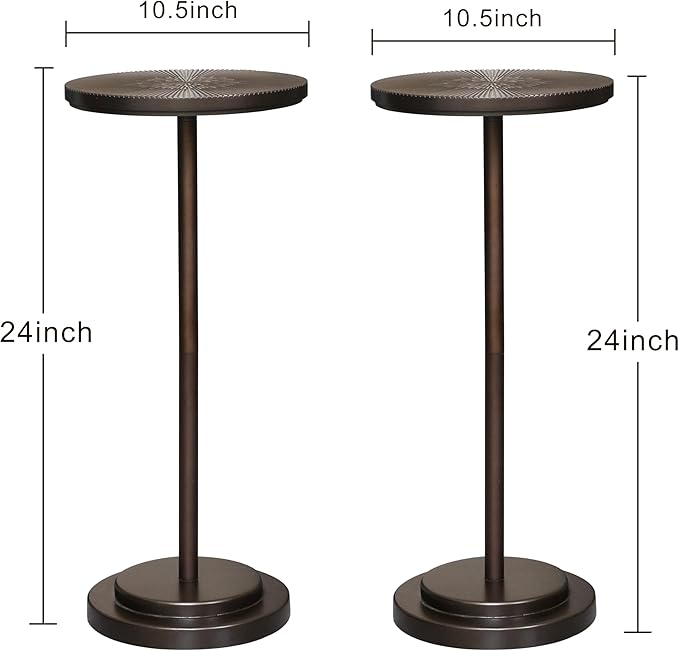 Drink Table Set of 2, Small Round Pedestal Side Table with Carved Top for Living Room, Bedroom, Small Space, Corners and Office, Brown