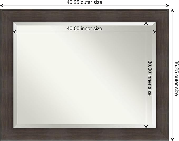 Amanti Art Brown Wall Mirror 36x46 William Rustic Woodgrain Rectangle Bathroom Mirror for Wall Decor Living Room, X-Large Classic Frame, Hangs Horizonally and Vertically, Bathroom Decor, Beveled Edge