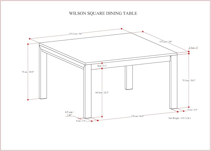 SIMPLIHOME Wilson Square Dining Table, Solid Wood Walnut Veneer, 54-inches Square, Transitional-Style Kitchen Table for up to 8 People