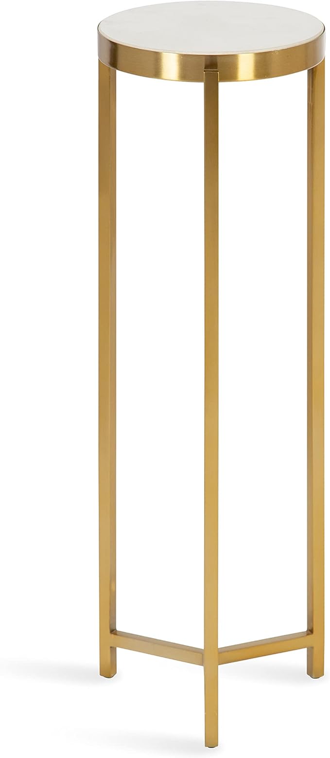 Kate and Laurel Aguilar Modern Drink Table, 9 x 9 x 23, White and Gold, Genuine Marble Accent Table for Small Spaces