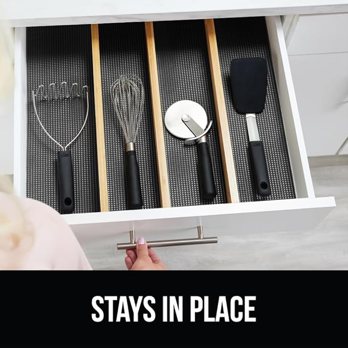 GORILLA GRIP powerGRIP Drawer Shelf and Cabinet Liner, Thick Strong Hold, Non-Adhesive Liners Protect Kitchen Cabinets and Cupboard, Bathroom Drawers, Easy Install, Breathable Mat, 17.5" x10' Charcoal