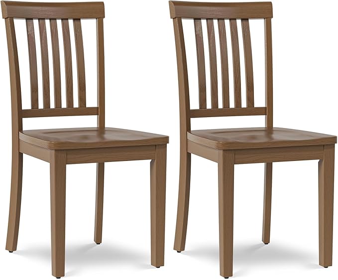 COLAMY Wooden Dining Chairs Set of 2, Solid Rubberwood Kitchen & Dining Room Chairs, Farmhouse Rustic Side Chairs for Dining Table, Anti-Slip Protection, Classic Windsor Style Seating, Oak Light Brown