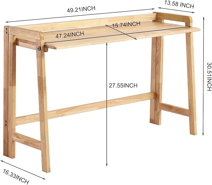 Solid Wood Folding Desk Mid Century Modern Table, 47'' Foldable Writing Computer Desk for Home Office, Simple Study Makeup Workstation, Wooden Study Office Desk Table for Small Spaces, Natural Color