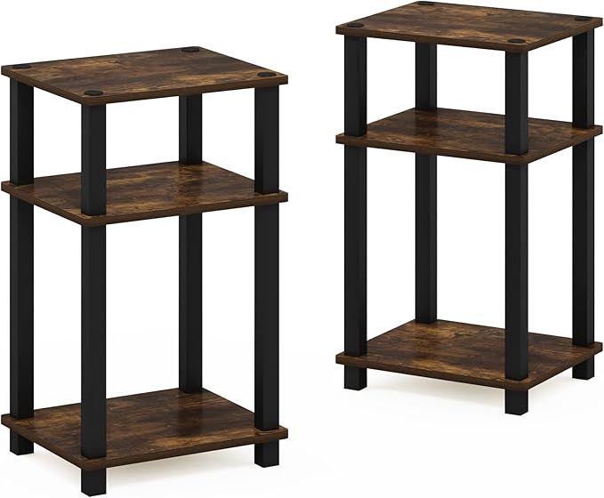 Furinno Just 3-Tier Turn-N-Tube End Table, 2-Pack, Amber Pine/Black