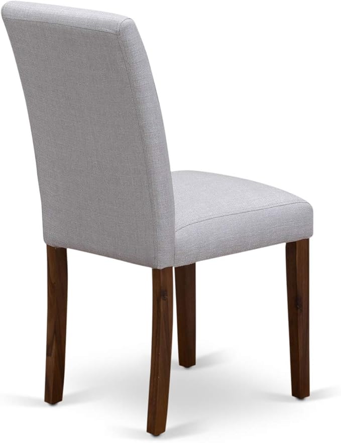 East West Furniture AMAB3-AWA-05 3 Piece Kitchen Table Set for Small Spaces Contains a Round Dining Room Table with Pedestal and 2 Grey Linen Fabric Parsons Chairs, 36x36 Inch, Walnut