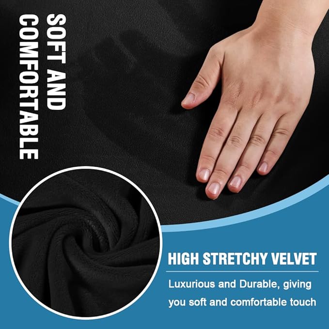 H.VERSAILTEX Sofa Cover 3 Piece T Cushion Loveseat Slipcovers Thick Velvet Couch Cover Furniture Protector Stretch T Cushion Sofa Covers for 2 Cushion Couch with 2 Individual T Cushion Covers, Black