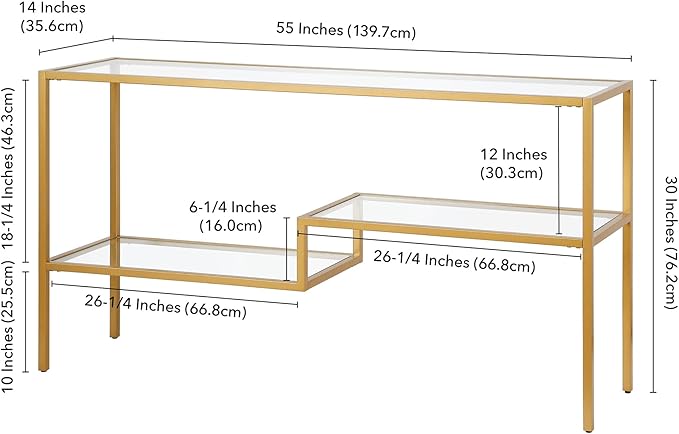 Henn&Hart 55" Wide Rectangular Console Table in Brass, Entryway Table, Accent Table for Living Room, Hallway