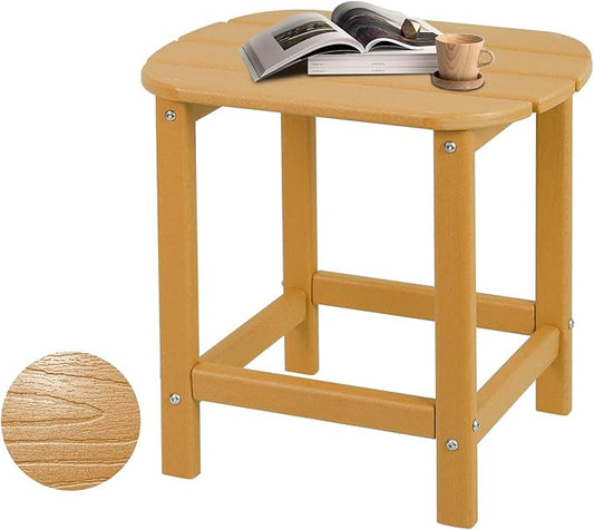 Hdpe Outdoor Adirondack Side Table, Wooden Textured, Set for Patio, Garden, Porch, Pool Composite Patio, Backyard, Bathroom and Indoor, Maintenance & Weather Resistant(Teak)
