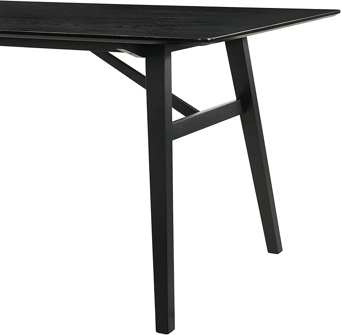 Armen Living Channell Mid Century Modern 7 Piece Black Wood Dining Table Set with Charcoal Fabric