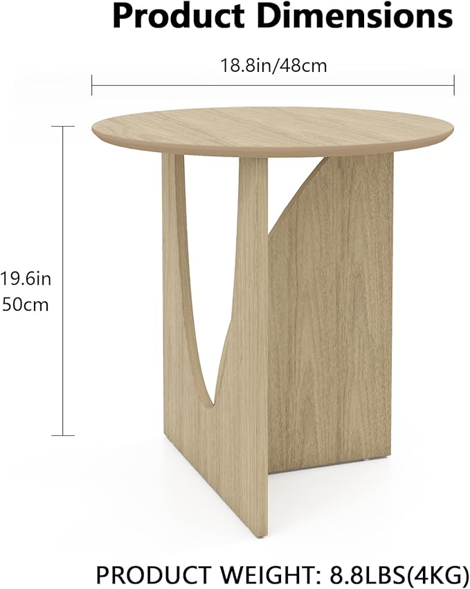 Round and Nature Side Table，Small Coffee Table with Sleek Geometric Design, Easy Assembly Accent Table for Living Room