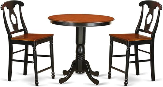 East West Furniture JAKE3-BLK-W 3 Piece Counter Height Dining Table Set Contains a Round Kitchen Table with Pedestal and 2 Dining Room Chairs, 36x36 Inch, Black & Cherry