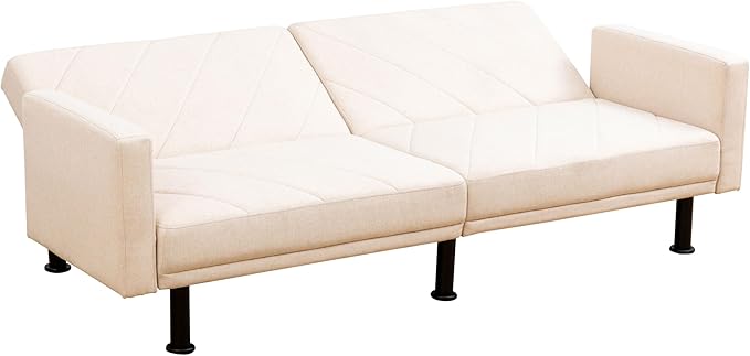 Fold Out Modern Couch Convertible Chair Bed, Sleeper Sofa 2 Seater Loveseat, Small Couch for Living Room, Futon Lounge Comfy Sofa Bed Cama for Small Spaces for Bedroom, Adjustable Angle, Beige