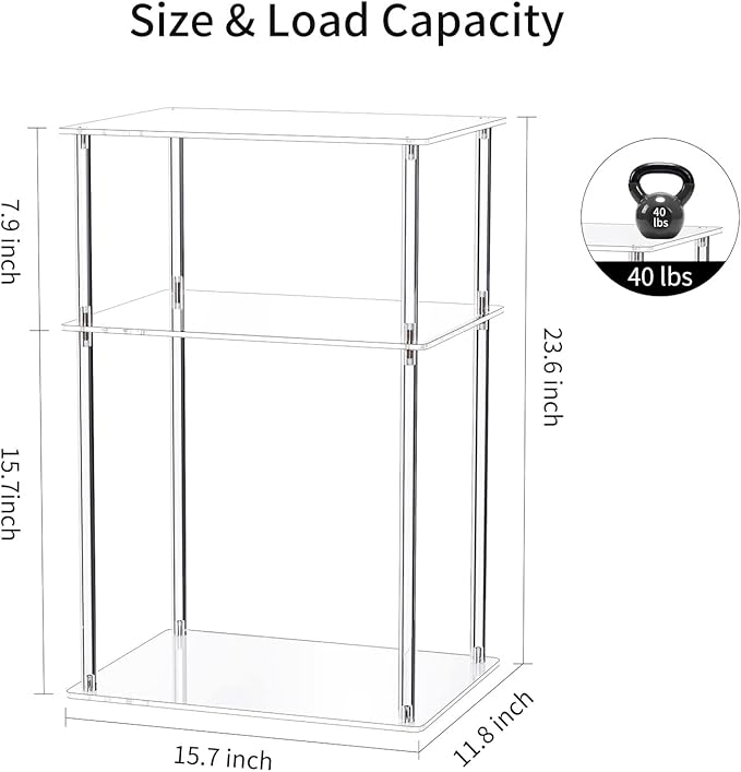 Clear Acrylic Side Table, 3-Tier End Table for Living Room, Small Bedside Tables Nightstand for Bedroom Set of 2, Home Decor Accent Table, 15.7" L x 11.8" W x 23.6" H