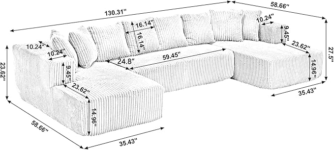 Free Combination Cloud Boneless Modular Sectional Sofa with Chaise Lounge,Modern Minimalist Upholstered Couches, Oversized U Shaped Lounge Sofa Couch w/ 8 Pillows