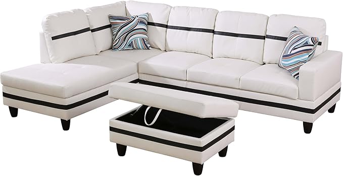 103.5" Oversized Sectional Couch, L Shaped Couch with Storage Ottoman, Modern Modular Sofa with Deep Seat, Sectional Couches for Living Room and Office, White and Black (PU Leather)