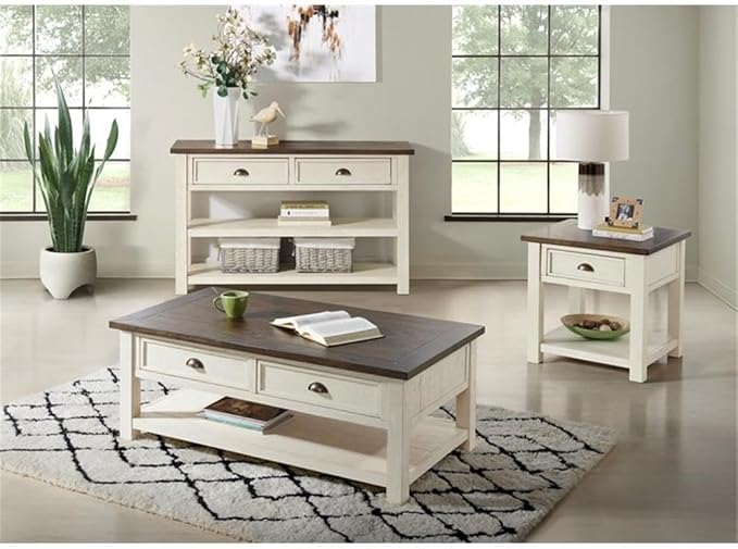 Martin Svensson Home Solid Wood Coffee Table, Cream White with Brown Top