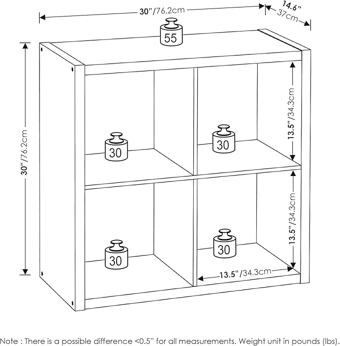 Furinno Cubicle Open Back Decorative Cube Storage Organizer, 4-Cube, Black Dark Oak