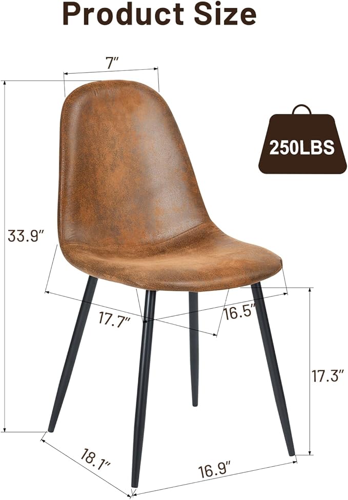 FurnitureR Dining Chairs Set of 4, Mid-Back Armless Side Chairs with Suede Upholstery and Sturdy Metal Legs, Comfortable Accent Seating for Kitchen, Dining Room, Café, Living Room, Bedroom, Brown
