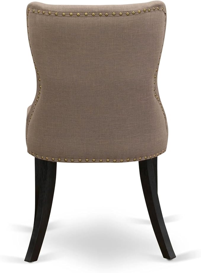 East West Furniture AMSI3-ABK-48 3 Piece Modern Dining Table Set Contains a Round Kitchen Table with Pedestal and 2 Coffee Linen Fabric Parsons Dining Chairs, 36x36 Inch, Wirebrushed Black