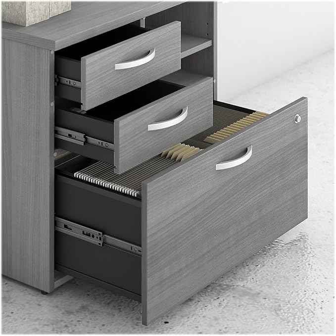 Bush Business Furniture Studio C Office Storage Cabinet with Drawers and Shelves in Platinum Gray, Organization for Home or Professional Workspace