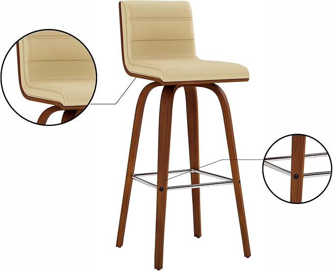 Vienna 30" Swivel Bar Stool in Walnut Wood Finish with Cream Faux Leather - Set of 4