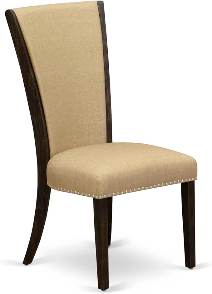 East West Furniture V727VE703-9 9 Piece Kitchen Table Set Includes a Rectangle Dining Table with V-Legs and 8 Brown Linen Fabric Parson Dining Room Chairs, 40x72 Inch, Multi-Color