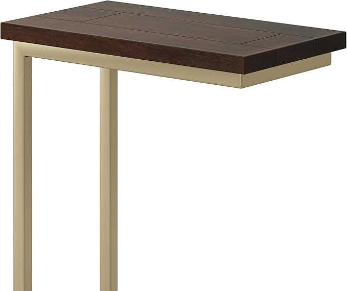SIMPLIHOME Skyler 18-inch Wide Solid Mango/Metal Industrial C-Shaped End Table in Dark Brown/Gold for Living Room, Office, or Bedroom, Assembled
