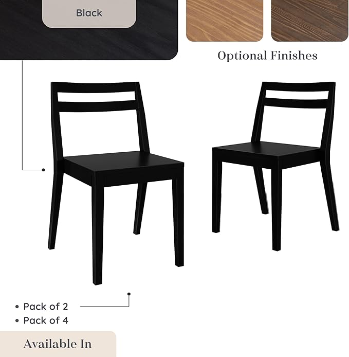 Grain & Grove Davie Dining Room Chairs Set of 2, Solid Wood Modern Kitchen Chair for Living Room, Kitchen, Black