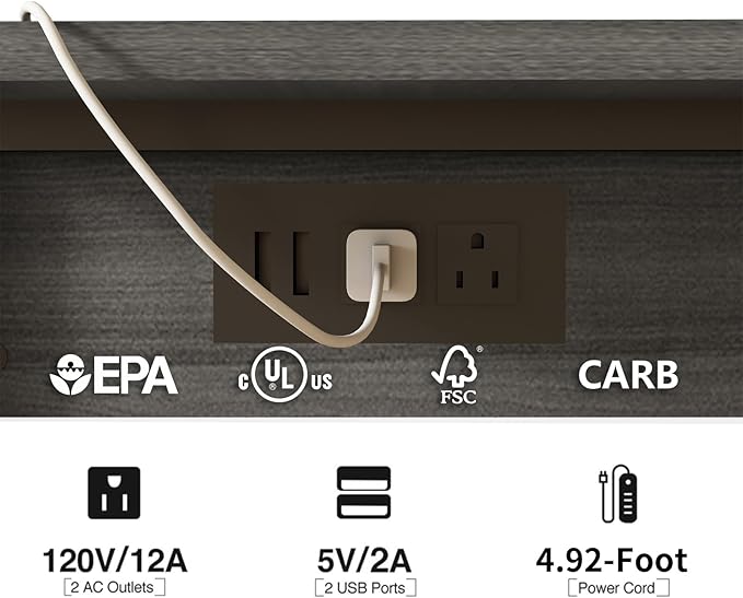 LIDYUK C Shaped End Table with Charging Station, Flip Top Side Table with USB Ports and Outlets, C Table Sofa Table with Storage Shelf for Living Room, Bedroom, Dark Grey
