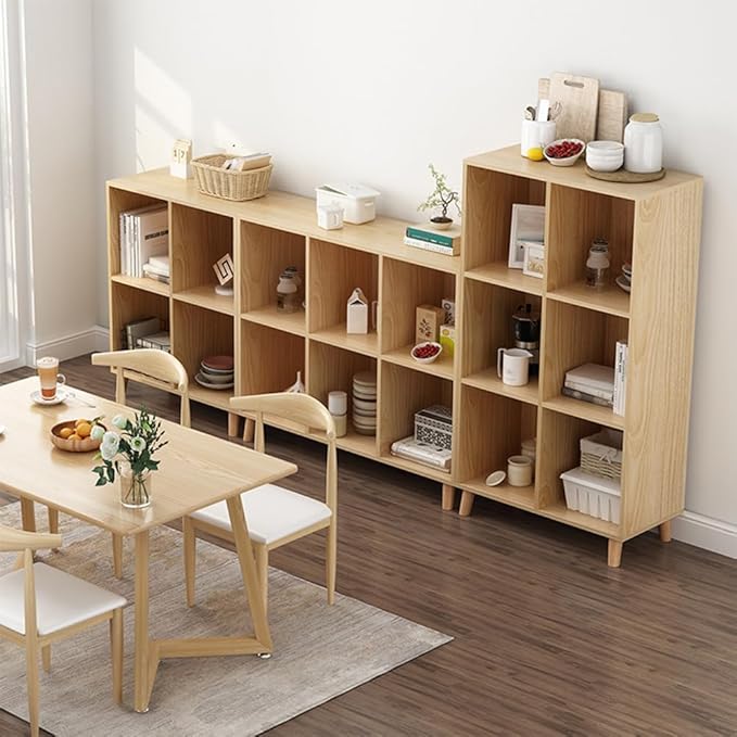 IOTXY Open Cube Low Bookcase - 3-Tier Freestanding Storage Display Cabinet Organizer with Legs for Home Office, 11-Cubes Open Shelf Short Bookshelf, Oak