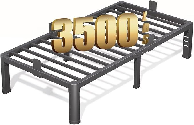 FUIOBYVV 14 Inch Twin Bed Frame with Rounded Corner and Headboard Hole Mattress Retainers 3500 LBS Metal Heavy Duty Steel Slats Support No Box Spring Needed Platform Noise Free Easy Assembly