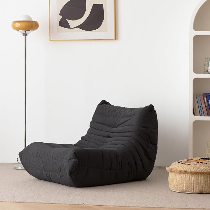 N&V Fireside Chair, Mid Century Armless Floor Sofa, Soft Premium Microfiber Floor Lounge Chair, Foam Sofa Accent Chair for Living Room Bedroom and Office (Black, Single)