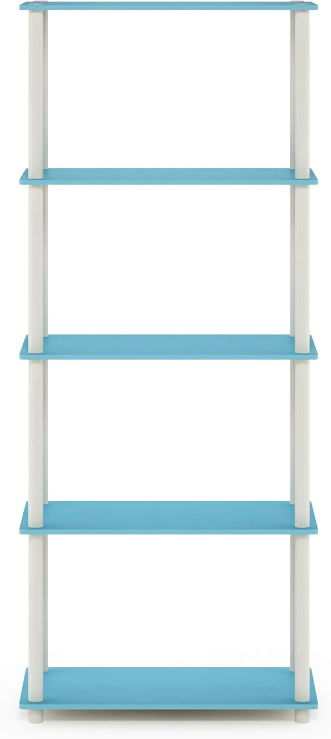Furinno Turn-N-Tube 5-Tier Multipurpose Shelf / Display Rack / Storage Shelf / Bookshelf, Round Tubes, Light Blue/White
