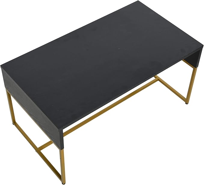 Household Essentials Wrap Rectangular Coffee Table Black Oak Wood Grain and Black Metal