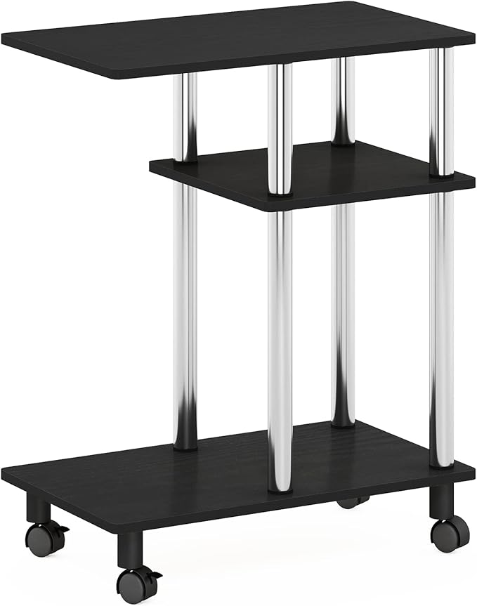 Furinno Turn-N-Tube C Shaped Side Table with Casters, Americano/Stainless Steel