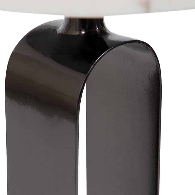 Kate and Laurel Helio Modern Round Drink Table, 8 x 8 x 24, White and Gray Gunmetal, Natural Marble Cocktail Table for Small Spaces and Use as Small Plant Stand or Nightstand