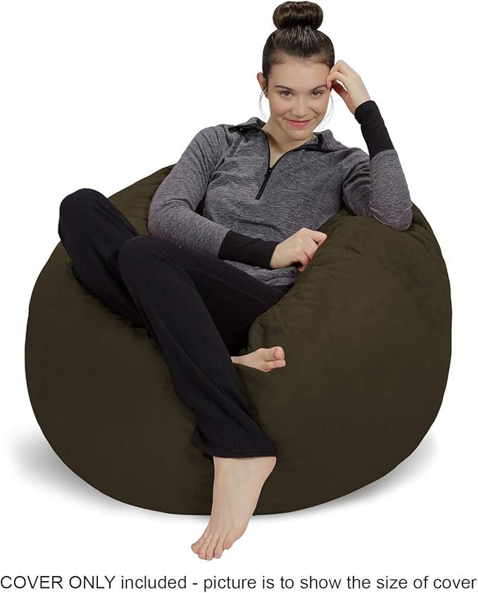 Sofa Sack Bean Bag Chair Cover Only, for Adults and Kids, Without Filling Comfy Fluffy Round or Oval Beanbag Chair Cover Replacement, Lazy Sofa Cover for Reading Chair or Floor Chair, 3 Foot, Olive