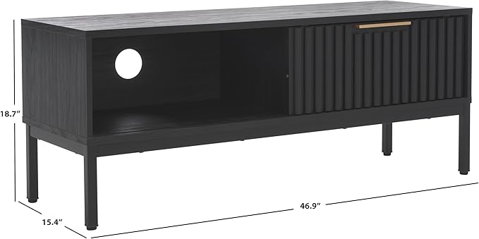 SAFAVIEH Lylia TV Stand for up to 55" Flatscreen – Black with Black Legs & Gold Handle, 1 Sliding Door, 1 Open Shelf, Entertainment Media Console (MED9617B)