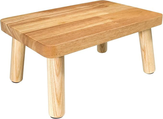 Wooden Step Stool for Adults,One Step Stool with Non-Slip Feet,Portable Bed Steps for High Beds, Office,Bedroom,Kitchen (Natural, Small)