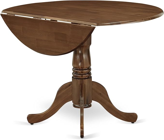 East West Furniture DLMZ3-AWA-32 3 Piece Kitchen Table Set for Small Spaces Consist of a Round Wooden Table with Dropleaf and 2 Upholstered Parson Chairs, 42x42 Inch, Antique Walnut
