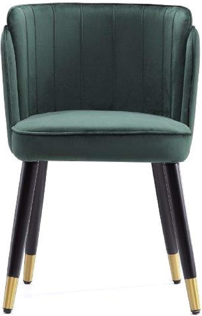 Manhattan Comfort Zephyr Modern Velvet Dining Chair, Solid Wood Frame with Gold-Tipped Splayed Legs, High Density Foam Padding, Vintage Design, Tulip Inspired Accent Furniture, Hunter Green