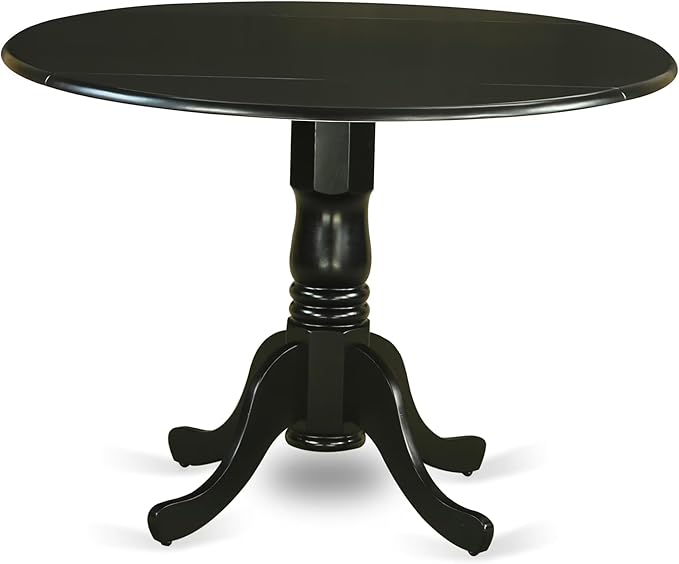 East West Furniture DLSI5-BLK-21 5 Piece Dining Room Table Set Includes a Round Kitchen Table with Dropleaf and 4 Blue Linen Fabric Parson Dining Chairs, 42x42 Inch, Black