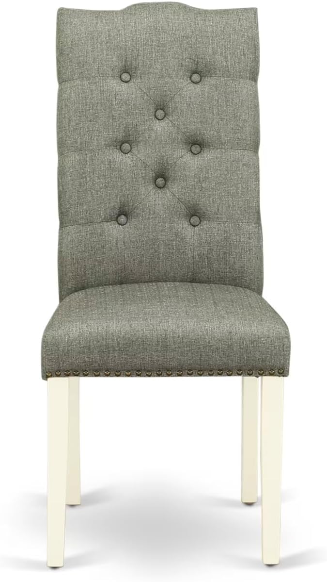 East West Furniture V077EL207-9 9 Piece Kitchen Table & Chairs Set Includes a Rectangle Dining Room Table with V-Legs and 8 Gray Linen Fabric Parson Dining Chairs, 40x72 Inch, Multi-Color