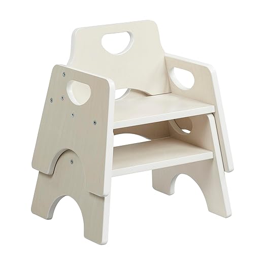 ECR4Kids Stackable Wooden Toddler Chair, 6in, Kids Furniture, White Wash, 2-Pack