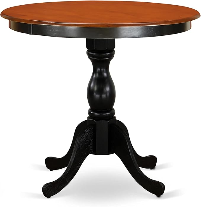 East West Furniture ESGA3-BCH-24 3 Piece Kitchen Table Set for Small Spaces Contains a Round Dining Room Table with Pedestal and 2 Black Linen Fabric Padded Chairs, 30x30 Inch, Black & Cherry